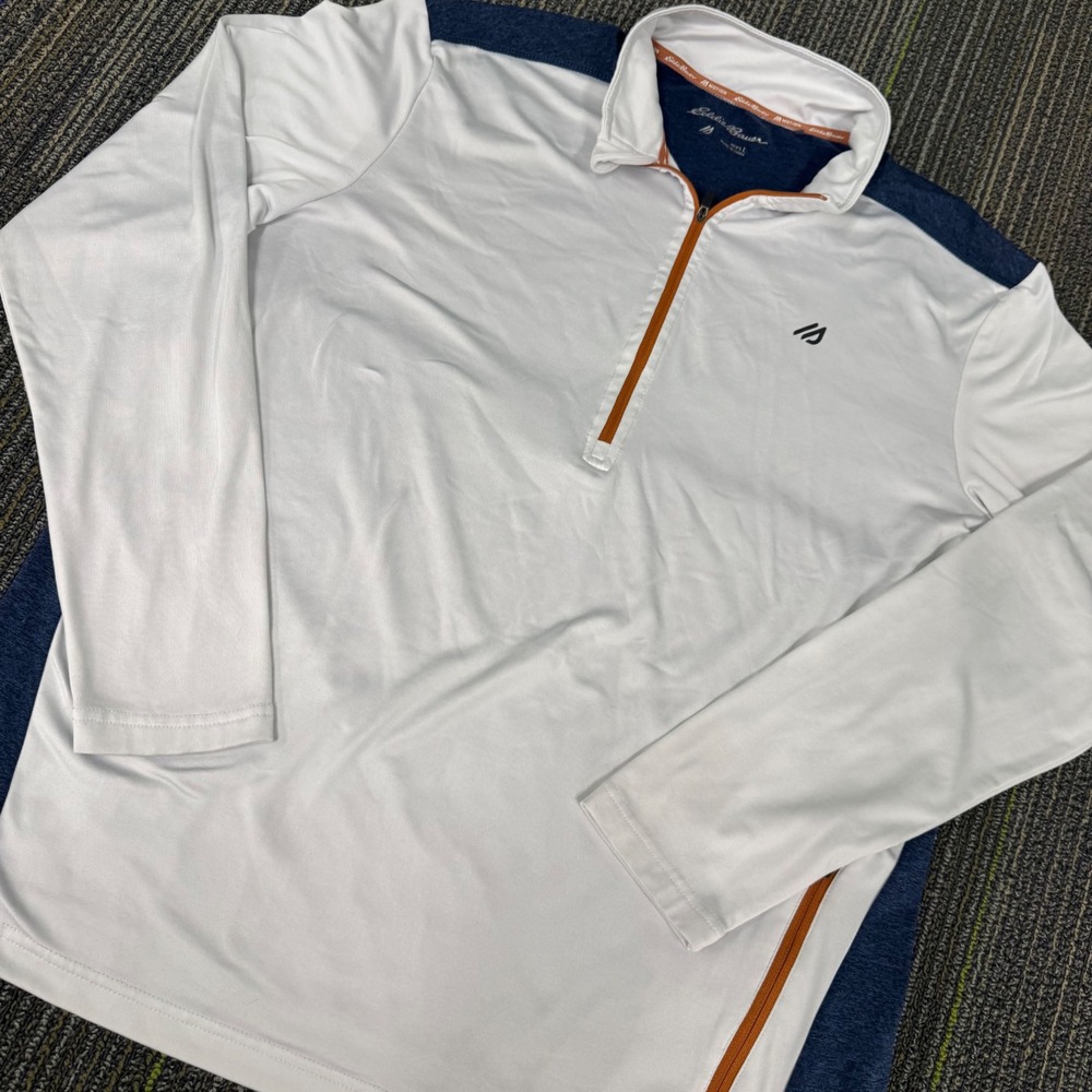 Eddie Bauer Pullover Mens L White Excellent Motion FreeDry 1/4 Zip Side Pocket